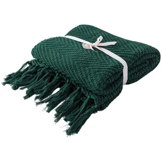 SIPEIEN Decke Werfen Strickdecke für Couch Sofa Bett gemütlich Baumwolle Sofa-Strickdecken Gemütliche Decke Schwer Decke werfen Dunkelgrün 130cmx170cm