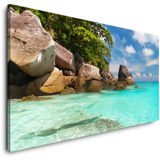 Tropischer Strand 120x 60cm Panorama Leinwand Bild XXL Format Wandbilder Wohnzimmer Wohnung Deko Kunstdrucke