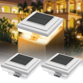 YOHAYO Solar Pfostenkappen Licht Solar Zaunpfosten Leuchte Solar Säulenlampe Solarlampen für Außen Zaun Wasserdicht IP65 Warmweiß für Pfosten Patio Zaunpfahl 2 Stück Weiß