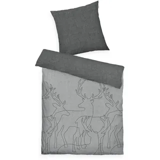 Wendebettwäsche TOM TAILOR HOME "Lennart in Gr. 135x200, 155x220 oder 200x200 cm, ideal für Weihnachten", grau, B/L: 155cm x 220cm, 1 Stk., 1 Stk., Flanell, B/L: 80cm x 80cm, 2 Stk., Flanell, Obermaterial: 40% Baumwolle, 35% Polyester, 25% Viskose, Bettwäsche, Wendebettwäsche, Flanell kuschelig warm im Winter, Weihnachtsbettwäsche aus Baumwolle