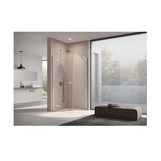 Kermi Mena Seitenwand mit Wandprofil METWP10020VUK 100 x 200 cm, silber hochglanz, ESG Milchglas SR Opaco, auf Duschwanne