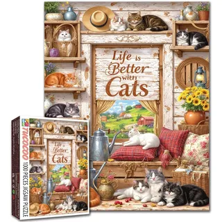 Katzenpuzzles 1000 Teile für Erwachsene, Retro-Katzen-Puzzles für herausfordernde Familienaktivitätsspiele, DIY-Puzzle für Zuhause und Esszimmer, Wanddekoration Geschenke - 19,7 x 27,6 Zoll