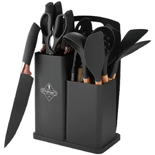 Cheffinger Küchenset Messerset & Küchenhelfer 19-tlg Silikon schwarz