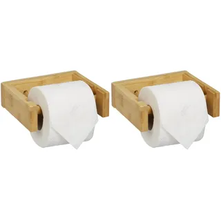 Relaxdays Toilettenpapierhalter Bambus, Klopapierhalter fürs Bad, Wand, klebend, Klorollenhalter HBT: 5x16x13 cm, Natur (Packung mit 2)