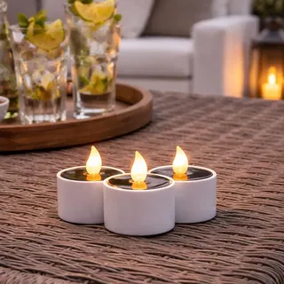 MARELIDA Solarleuchte 3er Set spritzwassergeschützt H: 6 cm/D: 5,2 cm orange/weiß