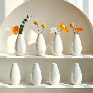 LIZOFER Moderne weiße kleine Keramikvasen für Wohnzimmer, Schlafzimmer, 10,5 cm, minimalistische frische Blumenvasen für Heimdekoration, Büro, Tafelaufsätze, Kamin, nordischer Stil, Geschenk für