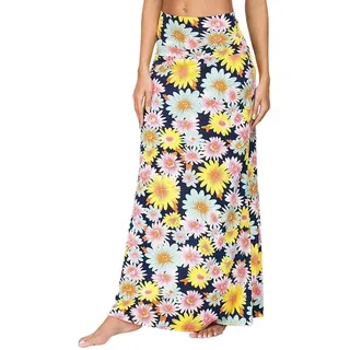 Damen Sommer Hohe Taille Boho Yoga Maxi Rock Elastisch Pull On Lang Röcke(L, 3) - L