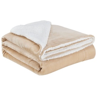 Tagesdecke Fleecedecke 150x200 cm, Juskys, doppelseitige Decke, mit Sherpa und Fleece, kuschelig und weich weiß 150 cm x 200 cm
