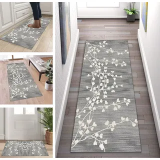 ZUZEKU Küchenläufer Waschbar rutschfest Grau Weiß 40x150cm Flurläufer Korridor Teppichläufer Küchenteppich Schlafzimmer Esszimmer Polyester Meterware Anpassbar