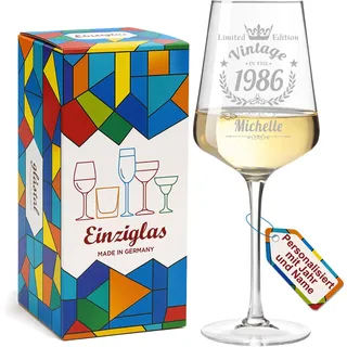 glastal Leonardo Weinglas mit Gravur mit Jahr und Namen Personalisiert Werden Können, 560ml Rotweingläser 1986 40 Geburtstagsgeschenk für frauen Männer, Geeignet für Geburtstag Jubiläen Muttertag