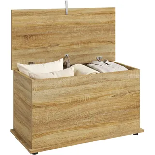 HOMCOM Truhe 102L mit Sicherheitsscharnier 80x40x45 cm Eiche | Aufbewahrungsbank, Schuhbank, moderner Stil, für Flur, Schlafzimmer, Eingangsbereich, Wohnzimmer
