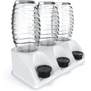 SODACLEAN ̈ Premium 3er Flaschenhalter Kunststoff Hochglanz | Abtropfhalter fŸr Soda Stream Aarke Emil Flaschen mit Deckelhalterung | Abtropfgestell Crystal Easy Power (Weiss Hochglanz)