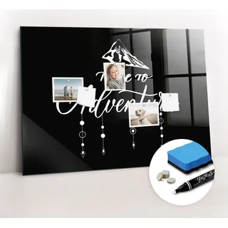 Magnetische Wandnotiztafel - Weißer Marker + Schwamm + Magnete 100 x 70 cm - Abenteuer - Schwarz