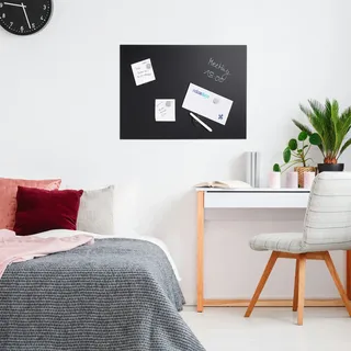 Relaxdays Magnettafel beschreibbar, inkl. 3 Magnete & Stift, abwischbar, rahmenlos, Magnetboard Glas, schwarz