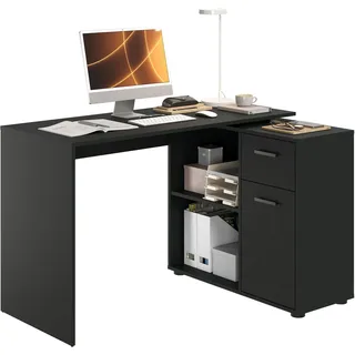 FMD Eckschreibtisch AUGSBURG, Schreibtisch/ Sideboard m. Stauraum, beids. montierb., 117 oder 148 cm schwarz