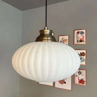 bamyum Elegant Pendelleuchte Vintage Glas Weiß, 30 cm Retro Hängelampe Esstich, Pendelleampe Kugel, Küchenlampe Wohnzimmer E27, Glaslampe Hangend, Lampenschirm