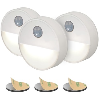 LED Nachtlicht mit Bewegungsmelder innen Batterie, 3er Pack, für eine störungsfreie Schlafumgebung, Treppenbeleuchtung mit Bewegungsmelder, batteriebetriebenes LED Nachtlicht für Schränke und mehr