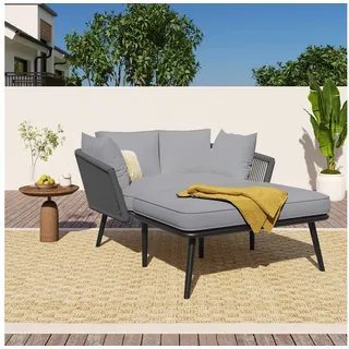 Merax Loungebett, mit Stahlrahmen und Kissen,Gartenliege,Gartenlounge,Gartenmöbel grau 120 cm x 67 cm x 130 cm