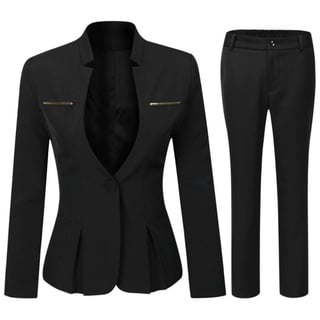Allthemen Hosenanzug (2 tlg) Damen Eleganter Business Anzug Set mit einem Knopf schwarz S