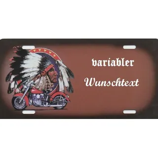 Namensschild Indian Motorrad Bike mit Wunschtext selbst gestalten und Personalisieren Country und Western Nummernschild Motorcycle Schild als persönliche Geschenkidee
