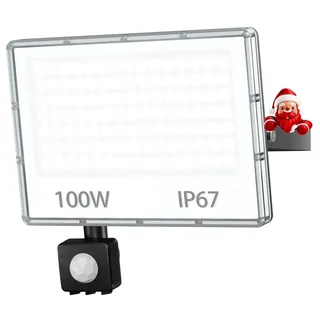 TOPAUBUB LED Strahler Außen mit Bewegungsmelder 100W - 10000LM 6500K LED Scheinwerfer Futer mit Bewegungsmelder Kaltweiß 1 Stücke IP67 Aussenstrahler Wasserdicht für Garten/Hof/Außenbereich