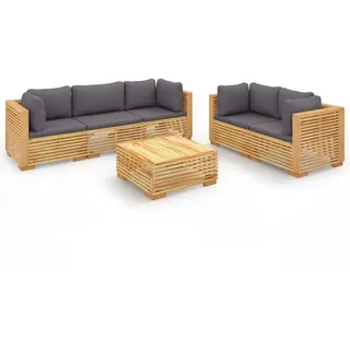 vidaXL 6-tlg. Garten-Lounge-Set mit Kissen Massivholz Teak - Braun