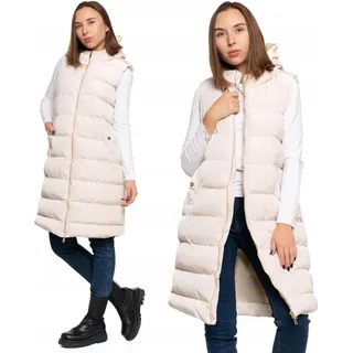Lange Damen Steppweste knielang mit Kapuze MORAJ ärmellos XL - Beige - XL