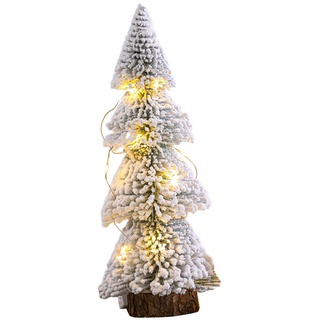 F Fityle Tisch-Weihnachtsbaum, rustikal, mit LED-Lichtern, Holzsockel, Mini-Weihnachtsbaum, schneebedeckter Weihnachtsbaum für den Kamin, 25CM