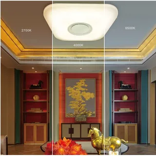 TRANGO LED Deckenleuchte, 3099 stufenlos dimmbare & CCT Farbsteuerung 24 Watt LED-Deckenleuchte mit integrierter RGB Farbwechsel Ambiente-Beleuchtung inkl. Bluetooth-Lautsprecher mit App-Steuerung, und Sternenhimmel-Effekt 38x38cm weiß