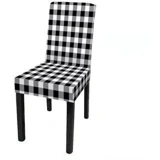 ZQMHCY Stuhlhussen 6er Set Weiß Kariert Schwarz Stuhlbezug Stretch Weiche Elasthan Stuhlhussen Schwingstühle Waschbar Hussen für Stühle Abnehmbare Stuhlhusse Langlebig Universal Chair Cover