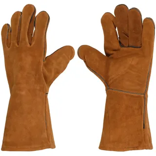 Grillhandschuhe aus 100% Leder - Hitzebeständig - Ofenhandschuhe Kaminhandschuhe - Senfgelb, XL, 34x15cm - Für Herren & Frauen - EN 407
