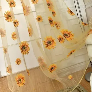 Transparente Sonnenblumen-Vorhänge als Fensterpaneele aus Voile und Tüll für Wohnzimmer und Schlafzimmer, Raumdekoration, 100 x 200 cm, 2 Stück - Transparent
