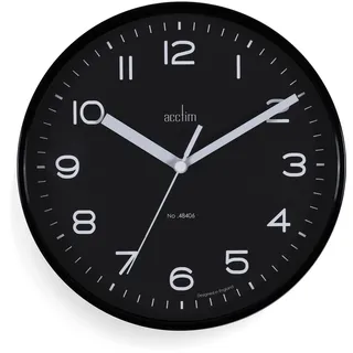 Acctim Runwell Kleine Wanduhr Quarz Slimline Gehäuse (Schwarz)