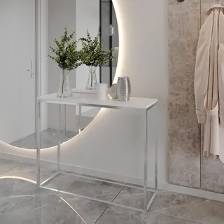 Ax Living Flur Konsolentisch Lortie 80 Cm Weiß Mit Chrom-metallgestell