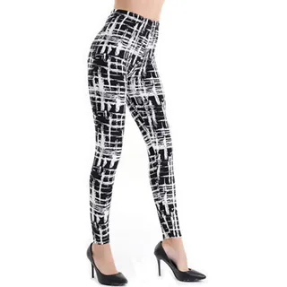Aventy Damen Leggings mit Karomuster, elastisch, volle Länge, Rot Gr. One size , schwarz / weiß - Einheitsgröße
