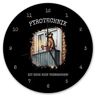speecheese Balkon-Ultra Erdmännchen mit Pyrofackel Wanduhr mit Spruch Pyrotechnik ist doch kein Verbrechen Balkon-Ultra Internet-Hype Wanduhr für Fußball-Fans und Pyro Ultras
