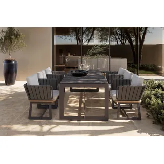 PLOSS Aurora Garten-Essgruppe mit 6 Sesseln, anthrazit/pale silver, Alu/Polyester/Rope, 200 x 100 cm, Steindekor, inkl. Polster