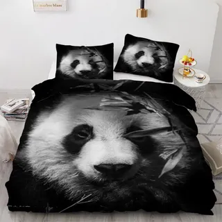 ROUSKI Bettwäsche Panda 135x200 cm 2teilig 100% Leicht Mikrofaser Kinderbettwäsche Retro Panda Bettbezug mit Reißverschluss 3D Motiv Zimmer Dekor Bettwäsche-Sets mit Kissenbezüge 80x80