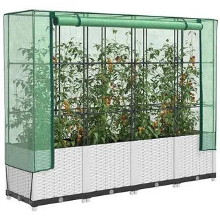 vidaXL Hochbeet mit Gewächshaus-Aufsatz Rattan-Optik Weiß 160 x 138 x 40 cm