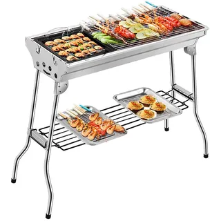 Flyelf Holzkohlegrill Tragbarer Klappgrill Camping Grill aus Edelstahl, 93,5 * 33,5 * 70 cm