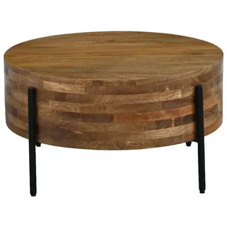 Wohnling Couchtisch WL7.453 Sofatisch Massivholz Rund 70cm Wohnzimmertisch Beistelltisch (Stabiler Sofatisch mit dunklen Metallbeinen), Pflegeleichte Oberfläche aus echtem Mangoholz beige|braun