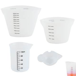 4 Stück Silikon Messbecher Silicone Measuring Cups für Gießformen, 10/ml 100ml/250ml/500ml Messbecher, Mit Skala Clear Silikon Becher Set für Diy Basteln Labor Küche