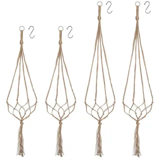 DINGFENG Blumenampel Makramee, Set mit 4 Blumenampel Boho Deko Hanfseil Blumentopfhalter Hängeampel Pflanzen für Innen Außen Decken Balkone Dekoration, 90/105cm