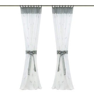 HongYa 1 Stück Bestickte Gardine Voile Transparenter Vorhang mit Kräuselband Inkl. Raffhalter Feder Muster H/B 145/140 cm
