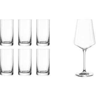 Leonardo Easy+ Trink-Gläser, 6er Set, Größe M, 260 ml, 039612 & Leonardo Puccini Weißwein-Gläser, 6er Set, spülmaschinenfeste Wein-Gläser, Kelch mit gezogenem Stiel, Weinglas Set, 560 ml, 014789