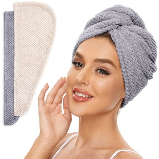 MAGICSHE Turban-Handtuch Haarturban mit knopf (2-St),Super saugfähig, 25*70cm,Turbanhandtuch mit Knopf und Schlaufe grau