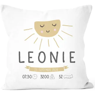 SpecialMe® personalisierbares Kissen zur Geburt, Geburtskissen Wolke Sonne personalisiertes Geschenk Daten Geburt Baby Weiss 40cm x 40cm