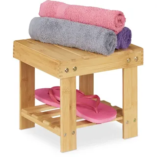 Relaxdays Fußbank Bambus, bis 100 kg, Stabiler Tritthocker, Kinderhocker Bad, Fußhocker, HxBxT: 24,5 x 25 x 27 cm, natur