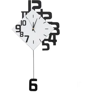 NOENNULL Große Moderne Wanduhr mit Pendel, Stille, Nicht Tickende Batteriebetriebene, Zimmer Dekorative Uhr für Wohnzimmer Schlafzimmer Büro Haus, Quadratisches Weißes Holz, Leicht zu Lesen