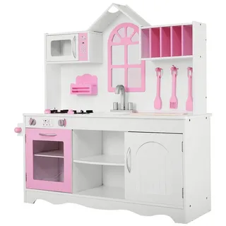KOMFOTTEU Spielküche Kinderküche, für Kinder ab 3 Jahren, weiß+rosa rosa|weiß